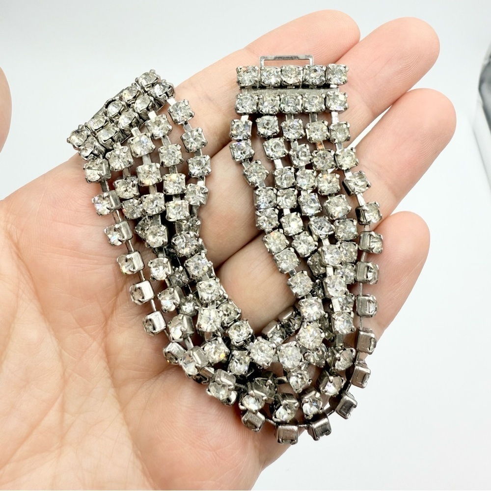 Vintage Clear Rhinestone Multi Row Silver Tone Bracelet